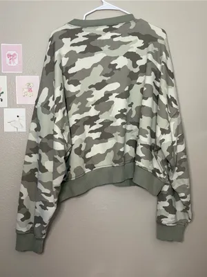 Aerie new Camo Print Crewneck Sweatshirt - Green/Tan/White XL cotton loungewear thumbnail 3