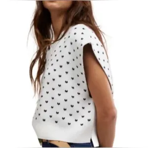 Free People Easy Street Heart Pattern V Neck Cropped Knit Sweater Vest White M thumbnail 2