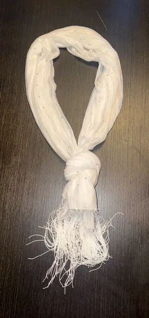 Jessica McClintock White Fringed Scarf with Subtle Sparkle thumbnail 1
