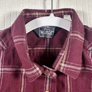 Woolrich Women’s Size 10 Plaid Flannel Button Front Long Sleeve Shirt Burgundy thumbnail 12