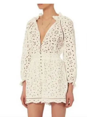 Zimmermann White Eyelet Lace Long Sleeve Romper thumbnail 2