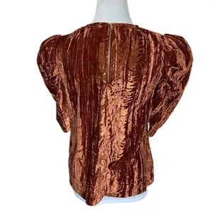 NWT $69 LEYDEN‎ Womens S Orange Rust Crushed Velvet Pouf Short Sleeve Top Blouse thumbnail 5