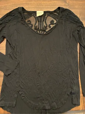Free People Long Sleeve Tee Top Women’s Large Black Sheer Back thumbnail 1