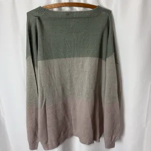 Like Love Colorful Striped Color Block Sweater Size 2X Green Pink Beige Muted thumbnail 7