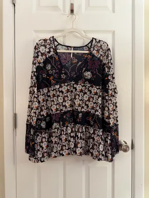 Free People Floral Semi Sheer Long Sleeve Isabella Tunic Blouse Small thumbnail 3