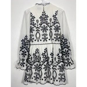 SAYLOR Ivory Mini Dress with Black Floral Embroidery Size XS 100% Cotton thumbnail 7
