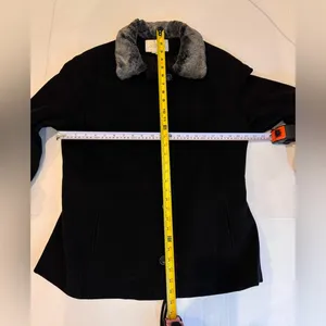Vintage Andrea Wool Faux Fur Collar Swing Coat Black Car Coat Women L thumbnail 7