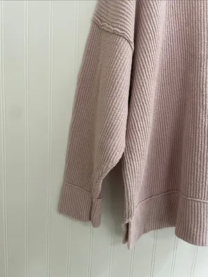 AERIE Ribbed Texture Crewneck Sweater Exposed Seams Soft Chenille Pink Size L thumbnail 6