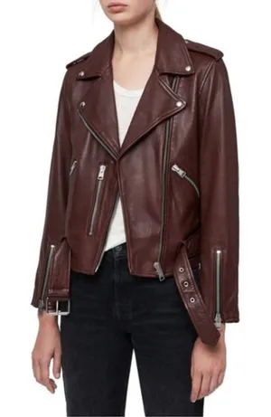 ALL SAINTS‎ Balfern Biker Jacket in Deep Berry Red Size 4 NWT thumbnail 1