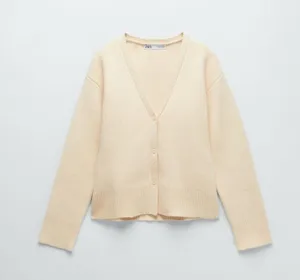 Zara Knit Ribbed Boxy Cardigan Jacket Cream Size Small thumbnail 3