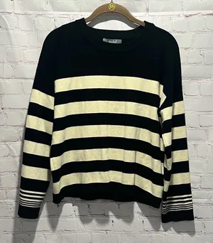 Marled Striped‎ Black and Cream Crew Neck Sweater Woman's Size Medium thumbnail 1
