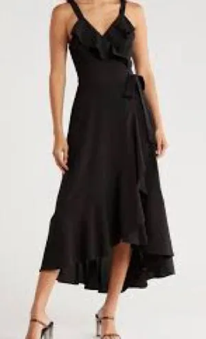 Hutch Eden Wrap Dress Women XS Black Excellent Ruffle High-Low Hem Sleeveless thumbnail 1