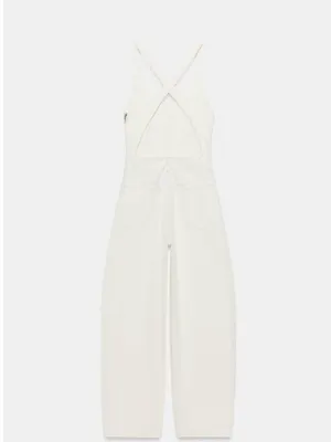 NWT ZARA Bloggers Fave TRF DENIM STRAPPY JUMPSUIT Ecru XXL thumbnail 7