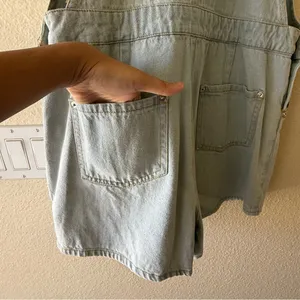 POL Light Wash Denim Short Overalls with Rose Embroidery thumbnail 11