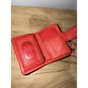 Fossil Red Compact Wallet‎ Pebble Leather Card Case F thumbnail 4