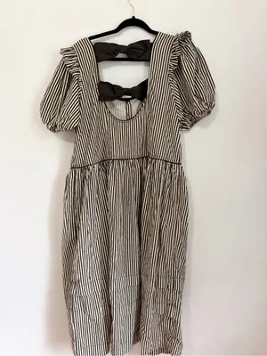 Free People Collier Cord Midi Dress Striped Printed Back Bow Scoop Neck M thumbnail 2