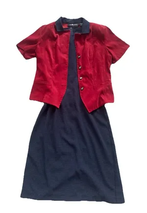 Vintage 90s Womens Office Geek Blazer Dress Suit Dress‎ Office Wear Retro Sz 8P thumbnail 1