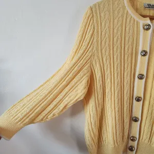 Mita Cable Knit Cardigan Vintage Long Sleeve Gold Buttons 80s Size 14 Yellow thumbnail 5
