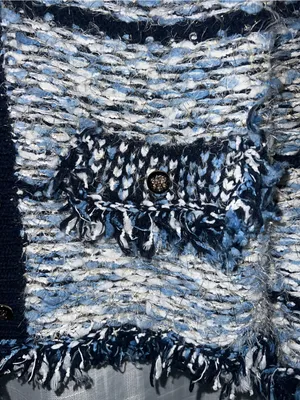 NWOT Hale Bob Amelie Genoveva Boucle Cardigan size large navy white fringe thumbnail 8
