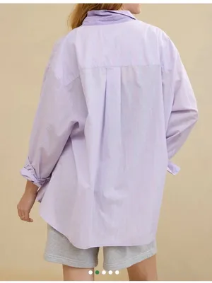 Aerie Good Day Button Down Shirt Lavender Striped Oversized Cotton Boyfriend XXL thumbnail 9