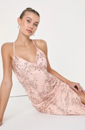 Lulus Blissful Blossoms Blush Pink Sequin Backless Maxi Dress thumbnail 4