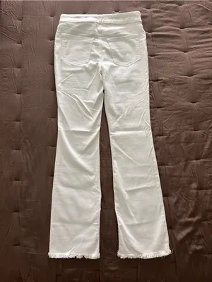 Chico's Pull On White Slim Boot Jeans with Raw Frayed Hem thumbnail 2