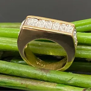 Vintage 18KGE Gold Electroplated Pave Baguette Clear Stones Flat Top Unisex Ring thumbnail 2