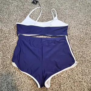 Zaful Womens Navy Blue High Waisted Bikini Set Contrast Trim XXL US 12 New‎ thumbnail 2