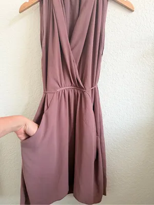 Aritzia Wilfred Sabine Sleeveless V Neck Mini Dress in Mauve Taupe Brown Small S thumbnail 3