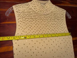 Vintage sparkling sequin Gold Sweater turtleneck sleeveless elegant 90s grandma thumbnail 4