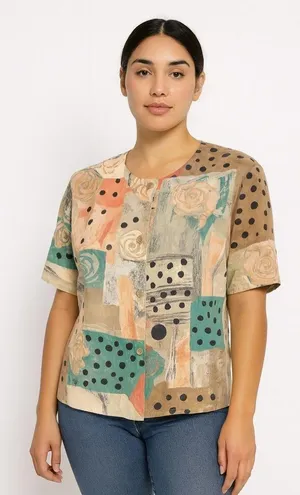 Vtg 80s patchwork print blouse Size L thumbnail 2