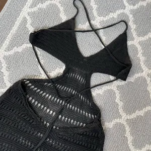 Shein black crochet cut out cover up backless knit mini dress thumbnail 6