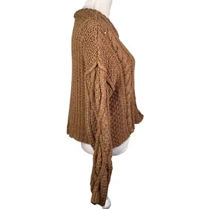 Free People Cutting Edge Cable Knit Sweater Brown Large thumbnail 11
