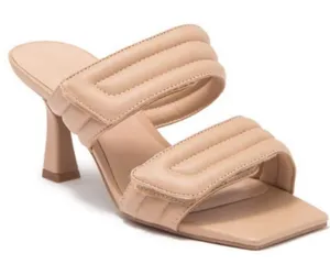 Abound‎ Double Strap Sandals Womens Size 6 Qarly Heeled Tan Square Toe Slip On thumbnail 1