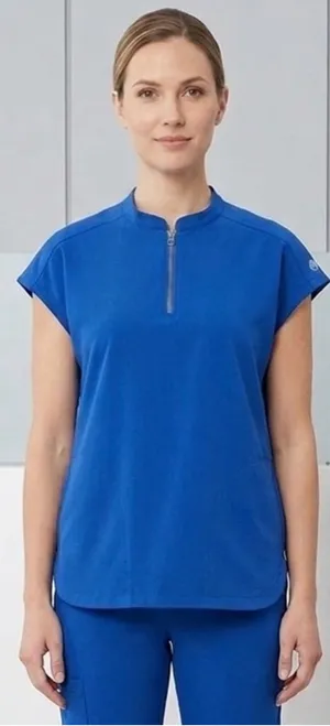 Healing Hands 360 Sandy Scrub Top Royal Blue Zip Stand Collar Stretch Womens M thumbnail 1