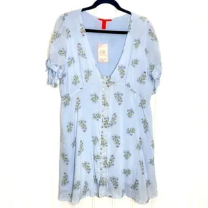 Chelsea & Violet Blue Floral Button Front Tie Sleeve Mini Dress XL NEW 235 thumbnail 2