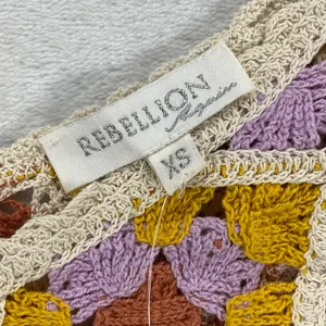 Rebellion Again Crochet Crop Top Granny Square Knit Sleeveless‎ XS thumbnail 4