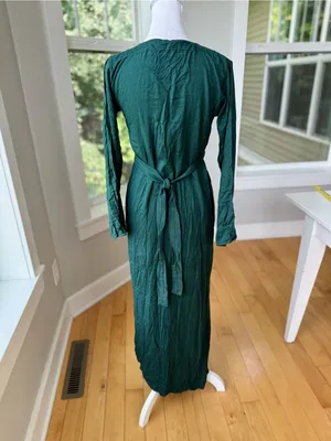Vintage 90’s Forest Green Boho Long Sleeve Maxi Dress with Embroidered Yoke thumbnail 4