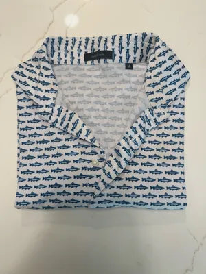 Turtleson Men's Blue Fish-Print Polo Shirt thumbnail 5