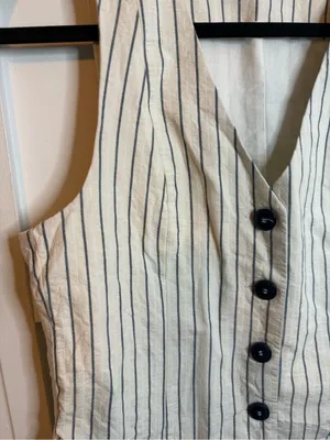 Zara Cream and Navy Pinstripe Cotton Vest thumbnail 4