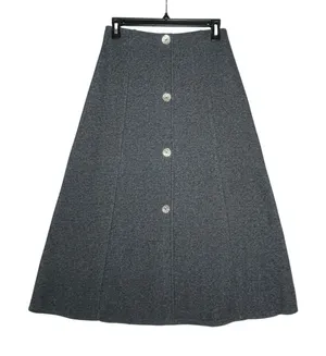 NWT ZARA Women’s Gray Sweater Knit Button Detail Midi Skirt Medium thumbnail 1