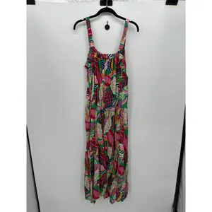 Goa by Japna Green Tropical Print Maxi Dress Womens Pockets Rayon‎ Size M Resort thumbnail 2