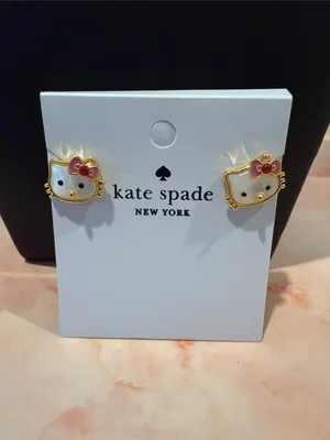 kate spade |♠️| Gold Plated Crystal & Mother of Pearl Hello Kitty Stud Earrings thumbnail 2