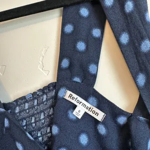 Reformation | Hester Polka Dot Draped Tank Top in Blue | Size 6 thumbnail 6