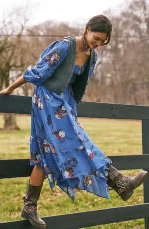 Free People Bohemian Witchy Fairy Morning Glory Maxi Dress Bluebell Size Large thumbnail 1