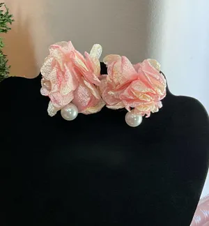 Pink flower earrings with pearl thumbnail 5