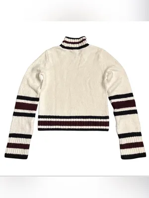 Madewell Ribbed-Trim Mockneck Sweater jet black stripe super soft Size XXS NWT thumbnail 6