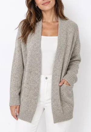 LOFT Womens Small Open Front Marled Cardigan Sweater Oatmeal Beige Multi thumbnail 1