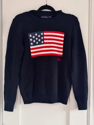 Polo Ralph Lauren American Flag Cotton Crewneck Sweater Navy S Preppy Americana thumbnail 6