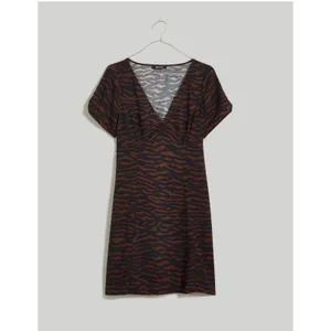 Madewell Tiger Print Mini Dress Women's V-Neck Short Sleeve Brown Black NWT thumbnail 2